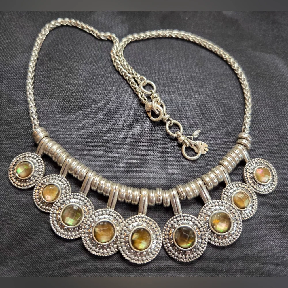 VTG Lucky Brand Coastal Keys Abalone Disc Statement Necklace